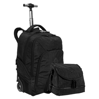 Kit Mochila Carrinho 2 Compartimentos e Lancheira 2 Compartimentos Sestini Crinkle - Preto