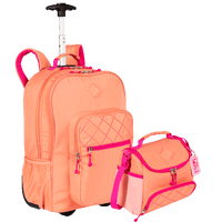 Kit  Mochila Carrinho 2 Compartimentos e Lancheira com Bolso Frontal Sestini Lover - Coral