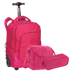 Kit Mochila Carrinho 2 Compartimentos mais Lancheira 2 Compartimentos e Estojo 2 Compartimentos Sestini Crinkle Rosa - Pink