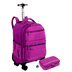 Kit  Mochila Carrinho 4 Rodas e Estojo Box Especial Paul Frank T03 Roxo - Orquídea
