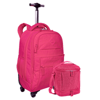 Kit Mochila Carrinho 4 Rodas e Lancheira Fitness Sestini Crinkle Rosa - Pink