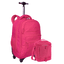 Kit Mochila Carrinho 4 Rodas e Lancheira Fitness Sestini Crinkle Rosa - Pink