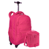 Kit Mochila Carrinho 4 Rodas e Lancheira Fitness Sestini Crinkle Rosa - Pink