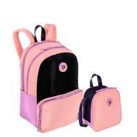 Kit  Mochila 2 Compartimentos e Lancheira Grande Capricho Block - Coral