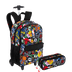 Kit  Mochila Carrinho e Estojo 2 Compartimentos Nba Begins - Preto