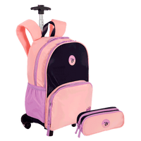 Kit  Mochila Carrinho e Estojo 2 Compartimentos Capricho Block - Coral