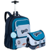 Kit  Mochila Carrinho Grande e Lancheira 2 Compartimentos Capricho Class - Azul