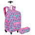 Kit  Mochila Carrinho Externo e Estojo 2 Compartimentos Capricho Student - Rosa Claro