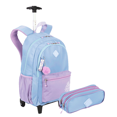 Kit  Mochila Carrinho Externo e Estojo 2 Compartimentos Sestini Lover - Lilás