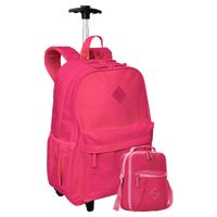 Kit Mochila Carrinho Externo e Lancheira Pocket Sestini Crinkle Rosa - Pink