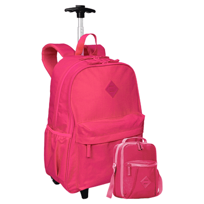 Kit Mochila Carrinho Externo e Lancheira Pocket Sestini Crinkle Rosa - Pink