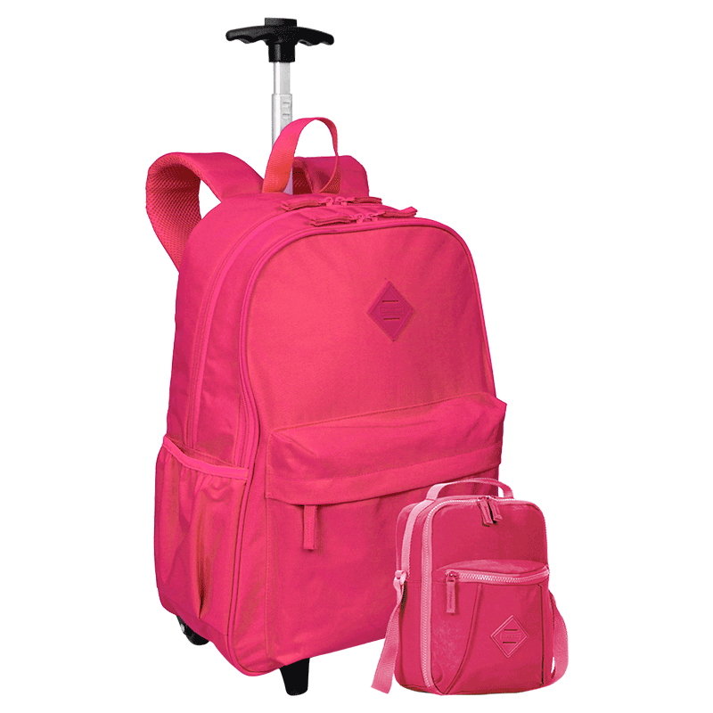 Kit Mochila Carrinho Externo e Lancheira Pocket Sestini Crinkle Rosa - Pink