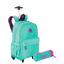 Kit  Mochila Carrinho Externo Sestini Rolling e Estojo com Bolso Azul - Turquesa