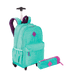 Kit  Mochila Carrinho Externo Sestini Rolling e Estojo com Bolso Azul - Turquesa