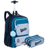 Kit  Mochila Carrinho Grande e Estojo 3 Compartimentos Capricho Class - Azul