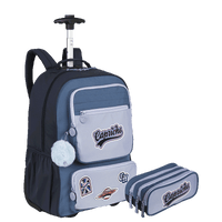 Kit  Mochila Carrinho Grande mais Lancheira 2 Compartimentos e Estojo 3 Compartimentos Capricho Class - Azul