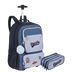 Kit  Mochila Carrinho Grande mais Lancheira 2 Compartimentos e Estojo 3 Compartimentos Capricho Class - Azul