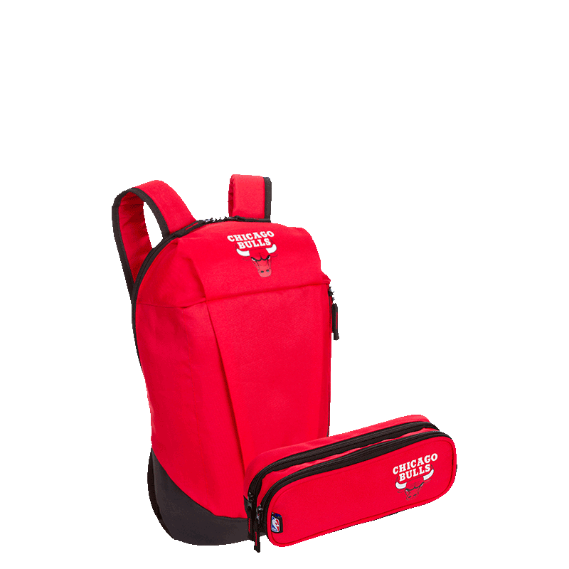 Kit Mochila Compacta e Estojo 2 Compartimentos Chicago Bulls - Vermelho