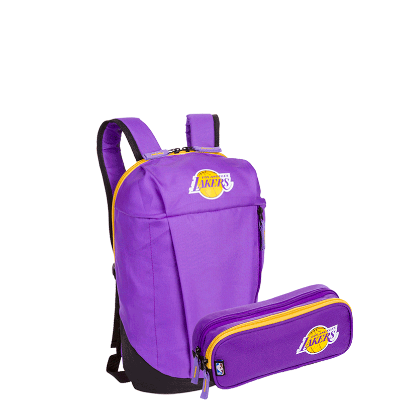 Kit Mochila Compacta e Estojo 2 Compartimentos Lakers - Roxo