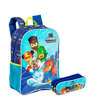 Kit  Mochila e Estojo 2 Compartimentos Pj Masks M Power Heroes - Colorido