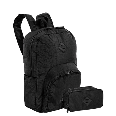 Kit Mochila e Estojo Box Especial 3 Compartimentos Sestini Crinkle - Preto