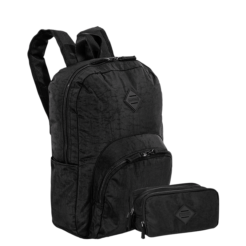 Kit Mochila e Estojo Box Especial 3 Compartimentos Sestini Crinkle - Preto