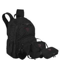 Kit  Mochila Grande 2 Compartimentos mais Lancheira 2 Compartimentos Abertura em U e Estojo Box Especial Capricho Crush - Preto