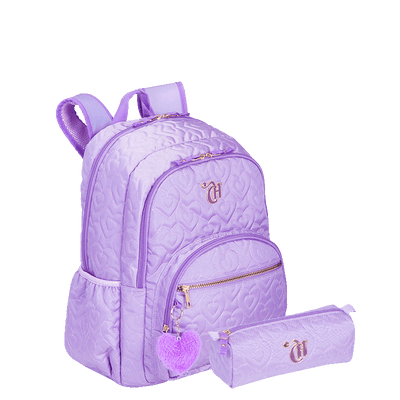 Kit Mochila Grande 2 Compartimentos e Estojo Capricho Crush Roxo - Lilás