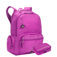 Kit  Mochila Grande 2 Compartimentos e Estojo Box Especial Paul Frank T03 - Orquídea