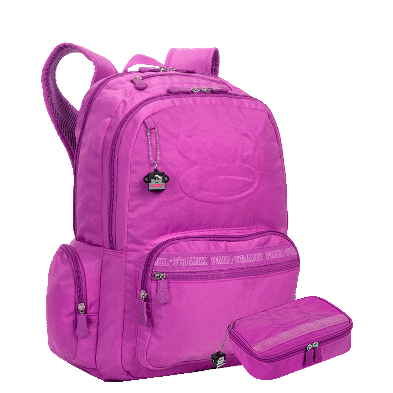 Kit  Mochila Grande 2 Compartimentos e Estojo Box Especial Paul Frank T03 - Orquídea