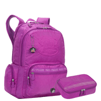 Kit Mochila Grande 2 Compartimentos e Estojo Box Especial Paul Frank Classics -Orquídea