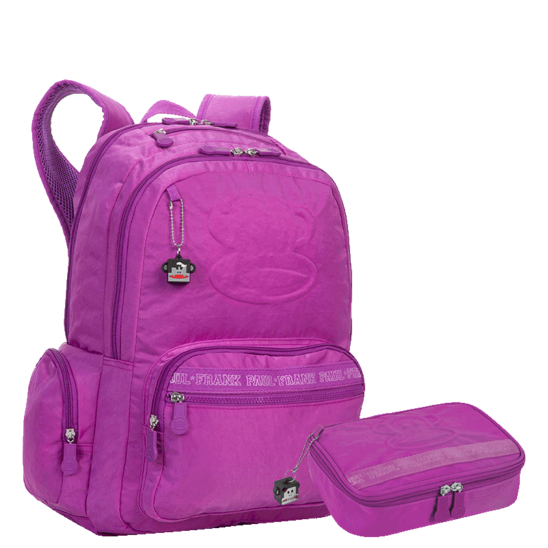 Kit Mochila Grande 2 Compartimentos e Estojo Box Especial Paul Frank Classics -Orquídea