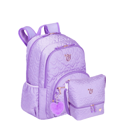 Kit Mochila Grande 2 Compartimentos e Lancheira 2 Compartimentos Capricho Crush Roxo - Lilás