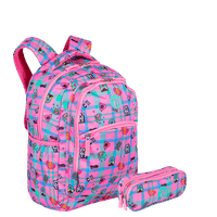 Kit  Mochila Grande 2 Compartimentos e Estojo 2 Compartimentos Capricho Student - Rosa Claro