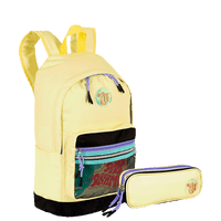 Kit  Mochila Grande e Estojo 2 Compartimentos Capricho Candy - Amarelo