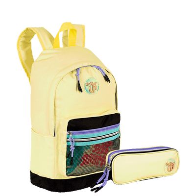 Kit  Mochila Grande e Estojo 2 Compartimentos Capricho Candy - Amarelo