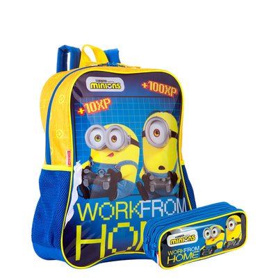 Kit Mochila Grande e Estojo 2 Compartimentos Minions M Gamer - Colorido