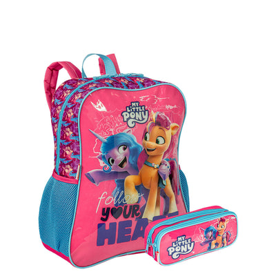 Kit Mochila e Estojo 2 Compartimentos My Little Pony M Heart - Colorido