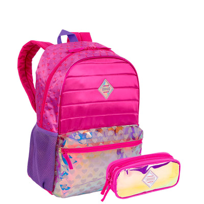 Kit Mochila Grande e Estojo 2 Compartimentos Sestini Plus - Arco Íris 2