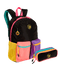 Kit  Mochila Grande e Estojo 2 Compartimentos Capricho Contrast - Preto e Rosa