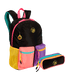 Kit  Mochila Grande e Estojo 2 Compartimentos Capricho Contrast - Preto e Rosa