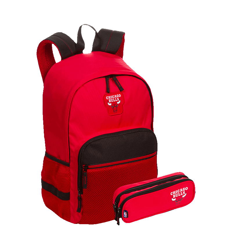 Kit Mochila Grande E Estojo 2 Compartimentos Chicago Bulls - Vermelho