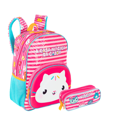 Kit  Mochila Grande e Estojo 2 Compartimentos Gabby X Friendship - Colorido