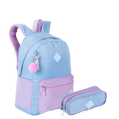 Kit  Mochila Grande e Estojo 2 Compartimentos Sestini Lover - Lilás