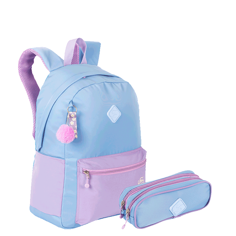 Kit  Mochila Grande e Estojo 2 Compartimentos Sestini Lover - Lilás