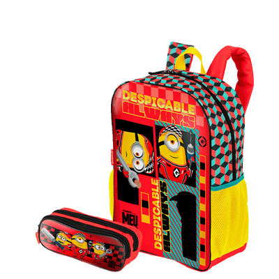 Kit  Mochila Grande e Estojo 2 Compartimentos Meu Malvado Favorito 4 M - Colorido