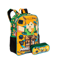 Kit Mochila Grande e Estojo 2 Compartimentos Minecraft Funtage - Colorido
