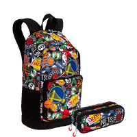 Kit  Mochila Grande e Estojo 2 Compartimentos Nba Begins - Preto