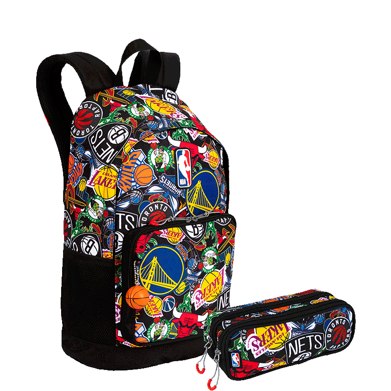 Kit  Mochila Grande e Estojo 2 Compartimentos Nba Begins - Preto