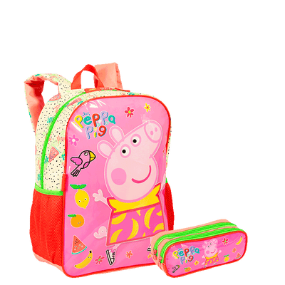 Kit  Mochila Grande e Estojo 2 Compartimentos Peppa M Fruits - Colorido